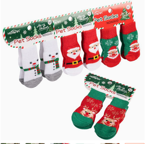 Christmas-themed pet socks for dogs with non-slip <b>PVC</b> <b>glue</b> dots, elastic band, and indoor base, featuring a festive style - Product Image 2