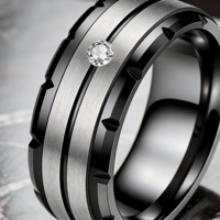 Bague unisexe JLM en acier titane 316L brossé noir bicolore, incrustée de zircon, style punk, cadeau de mariage, bijoux