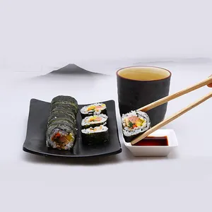 长方形黑色寿司餐具烤盘三聚氰胺餐盘