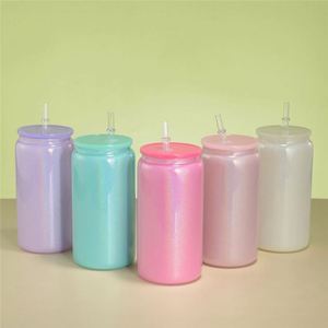 Jarra de cerveza de plástico de 16Oz en blanco de colores sólidos brillantes DIY al por mayor con tapa de plástico de colores para envoltura y vinilo UV DTF - Product Image 4