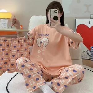 Toptan kadın karikatür pijama O boyun kısa kollu şort pantolon 3 adet setleri pijama yumuşak süt ipek pijama Lady için - Product Image 1