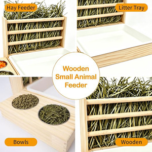 Comedero de heno de madera Tianying para conejos con arenero y cuencos, casa para animales pequeños - Product Image 1