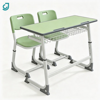 Ensemble de chaise et table d'école double, réglable en hauteur, avec panier de rangement en fil métallique pour projets en classe
