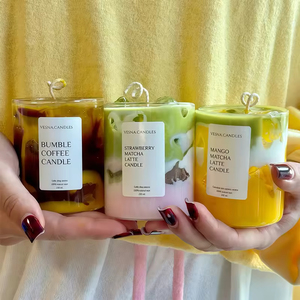 Custom Colored Style Round Shaped Jelly Wax Coffee Matcha Latte Fragrance Gel Scented <b>Candles</b> for Party Home Decor Holiday - Product Image 1