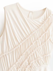 ZEVITY Nouveau débardeur long et ajusté pour femme, d'été, sans manches, avec col à nœud, design noué et volants irréguliers au bas, style féminin et délicat - Product Image 3