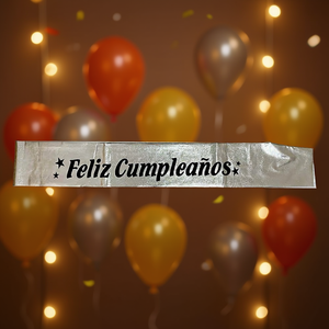 Banda de Feliz Cumpleaños Plateada con Letras Negras, Decoración Elegante para Fiesta, Bolsa de 12 Piezas - Product Image 3