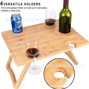 Plateau à collation portable en bois Mu Yujia, rond, pour pique-nique en plein air, table à vin avec compartiments pour aliments et boissons - Product Image 4