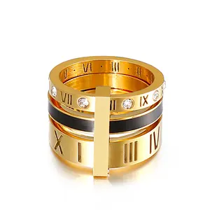 Kalen-anillos con números romanos de acero inoxidable para mujer, combinación de epoxi negra con personalidad