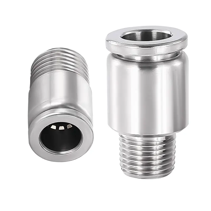 Stainless Steel Round Male Fitting POC One Touch Push tube To Connect, Quick Pneumatics Connecting Fittings