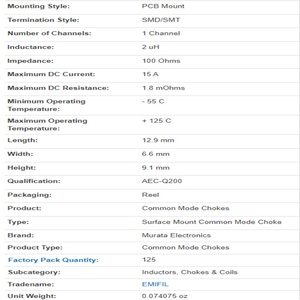 Giappone originale nuovissimo Murat PLT10HH101150PNL 100R 15A 2UH induttore in modalità comune SMD di grado del veicolo - Product Image 1