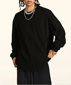 OEM ODM personalizado pulóver cuello redondo hombres cuello redondo Camiseta básica algodón hombro caído oversize manga larga Camiseta - Product Image 1