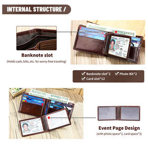 Portefeuille court à deux volets étanche à fermeture ouverte RFID de style vintage pour hommes Porte-cartes en cuir véritable avec 12 fentes pour cartes et 2 fenêtres d'identification - Product Image 3