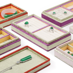 Plateau de présentation de bijoux rectangulaire moderne ligné, style Cour, pour collection de perles d'agate et de jade - Product Image 2