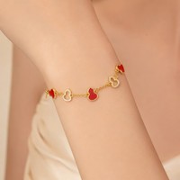 Bracelet en Cuivre et Acier Inoxydable Style Chinois avec Gourde Rouge, Design Creux Tendance Ciel Étoilé, Ensemble de Bijoux 18K