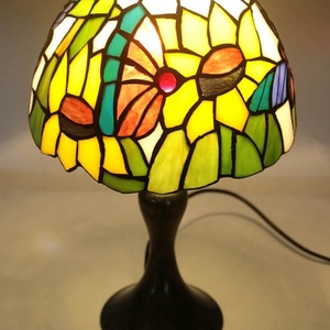 LongHuiJing 8 Inch for Style Butterfly Dome Stained Glass LED Lamp Zinc Alloy Base AC Powered Simple Eco-Friendly - Product Image 2