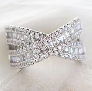 Verzilverde Ronde Rechthoek Cz Geplaveide Hoge Kwaliteit Kriskras <span class=keywords><strong>X</strong></span> <span class=keywords><strong>Ring</strong></span> - Product Image 5