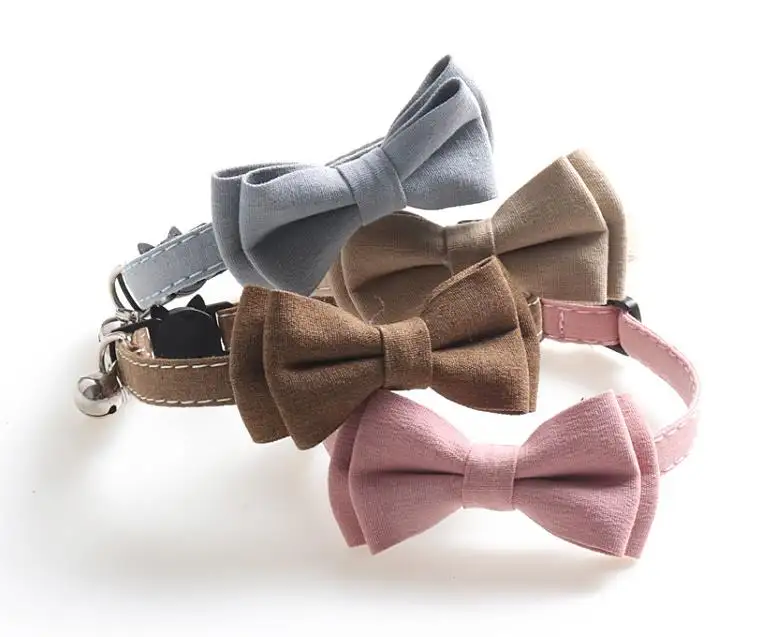 Delicate durable pet collars leashes solid color belt bell dog collar bow cat collar pet supplie