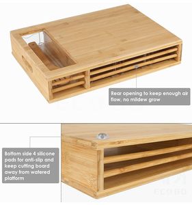 Tabla de cortar de bambú grande con cajones Tabla de cortar para preparar comidas - Product Image 6