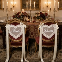 Ensemble de nœuds de chaise de mariage personnalisés en forme de cœur pour la mariée et le marié, décoration de dossier en dentelle, housse de chaise transparente pour réception de mariage