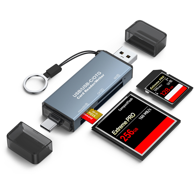 Otg Card Reader, Type-C Card Reader 5 in 1 Multi Ports USB 3.0 Card Reader with CF Card TF Card SD Card for Computer Phone