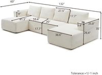 Canapé d'angle modulaire en forme de U de 132 pouces – Design compressé sans armature, en velours côtelé moelleux, avec chaises longues et porte-gobelets