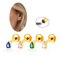 Maina Colorful Zircon Water Droplet Tragus Earrings G23 Titanium Labret Piercing Jewelry Internally Thread Cartilage Earring