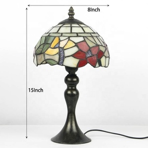LongHuiJing 8Inch European Tiffany Rose Pattern Desk Lamp Retro Stained Glass Lamp Table Light Home <b>Decorative</b> <b>Lighting</b> - Product Image 3