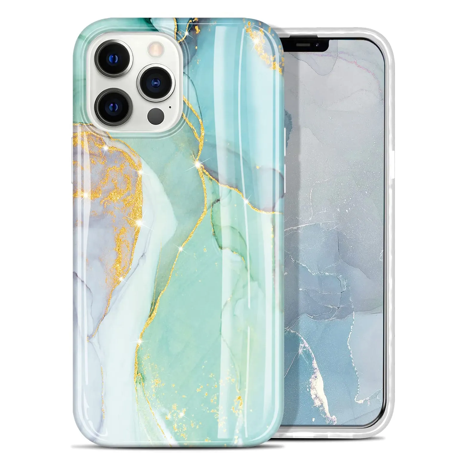 IMD Print Custom Soft TPU Green Marble Scratch-Proof Phone Cover Clear Protection Case for iPhone 13
