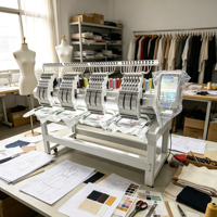 Machine à broder et à coudre avec système à double fonction pour la confection de vêtements