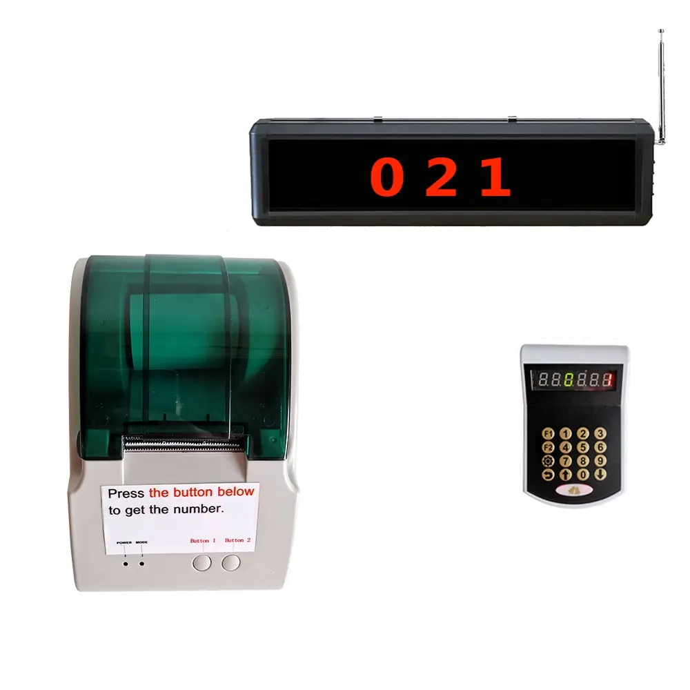 Cheap but efficient button ticket printer with LED counter display and keypad Simple queue management system