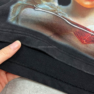 T-shirt imprimé à épaules tombantes de printemps OEM Chemise surdimensionnée à strass T-shirts graphiques à manches longues en éponge française double couche - Product Image 5