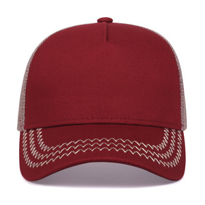 Casquette Trucker en Maille Ajustable Unisexe pour l'Été, Protection Solaire, Coton, Cinq Panneaux, Couture Ondulée Zigzag sur le Devant - Product Image 2