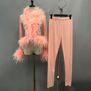 Conjunto de Dos Piezas, Chaqueta de Plumas de Avestruz Transparente y Sexy, Pantalones Cortos de Malla Esponjosa para Fiesta de Verano, Cárdigan de Plumas para Mujer - Product Image 1