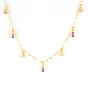 สร้อยคอพร้อมจี้ ROXI ชุบทอง 18K เงินแท้ 925 ประดับเพชรทรงสี่เหลี่ยมหลายเม็ด - Product Image 1