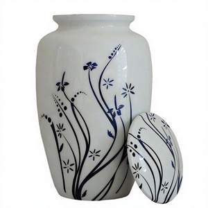 Urne funéraire de style américain pour adulte, de qualité supérieure, imprimée, neuve, peinte à la main, en métal, blanche, design artistique, en promotion - Product Image 1