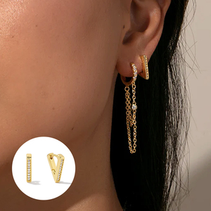 Aros Geométricos Triangulares de Plata S925 con Pavé de Oro de 18K, Modelo CANNER 2023, Versátiles y a la Moda para Mujer - Product Image 6