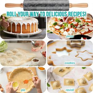Rouleau à pâtisserie en marbre personnalisé avec manche et support en bois de hêtre - Product Image 3