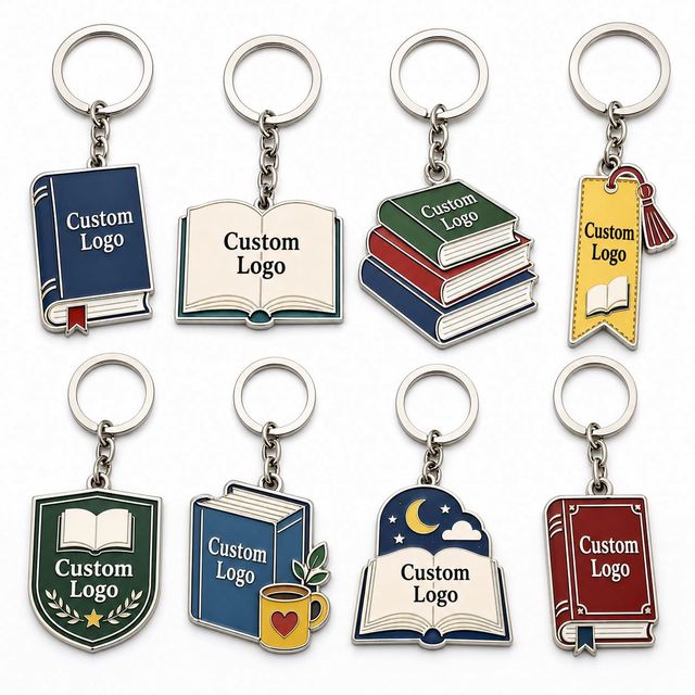 Wholesale Custom Badge Keychains Logo Design World Book Day Souvenirs Bookstore Promotions Keyring Metal Key Chain