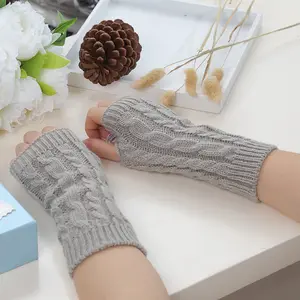 T1920 Phụ Nữ Phong Cách Tay Ấm Hơn Mùa Đông Găng Tay Cánh Tay Crochet Đan Mướp Găng Tay Ấm Ngón Găng Tay Xoắn Mô Hình Phụ Nữ Găng Tay