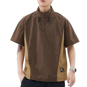 เสื้อยืดทรงบ็อกซี่โอเวอร์ไซส์ คอซิปครึ่งตัว แขนเสื้อแบบดรอปโชว์เดอร์ สไตล์สปอร์ตสตรีทแวร์ สำหรับผู้ชาย คุณภาพสูง พร้อมโลโก้สั่งทำพิเศษ - Product Image 5