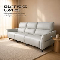 Canapé inclinable électrique intelligent à trois places, en cuir véritable, éco-responsable, avec structure en bois, minimaliste, multifonctionnel et réglable