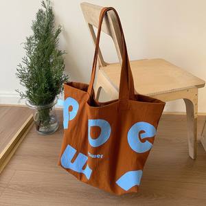 Bolsa de Lona con Estampado de Letras Naranja, Gran Capacidad, Informal, para Mujer, Verano 2025 - Product Image 3