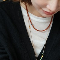 Collier long en grenat orange naturel pour femmes, style chinois, bijoux en pierres précieuses, accessoires, fournisseur en gros