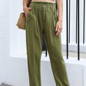 <span class=keywords><strong>Pantaloni</strong></span> Estivi Boho in <span class=keywords><strong>Lino</strong></span> Verde di Alta Qualità Personalizzati, Traspiranti con Vita Elastica, <span class=keywords><strong>Pantaloni</strong></span> Dritti Lavati per Donne - Product Image 1