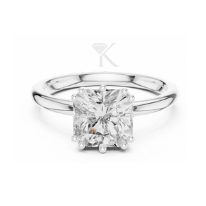 Anillo de Compromiso Solitario Elegante con Corte Cojín, Oro Amarillo de 14K, Anillo con Halo Oculto, Anillo de Boda Único de Doble Punta, Minimalista - Product Image 5