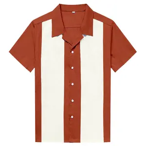 Vertikal gestreiftes Patchwork Shirt Bowling Shirt 100% Baumwolle Kurzarm hemden für Männer