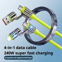 Câble de charge rapide/transfert de données 4-en-1 en silicone 2m 240W pour iPhone 16/15/14/13/12/11 Pro Max/ S25/S24/S23/ Moto
