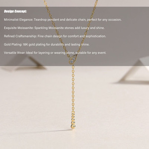 Collar con colgante de lágrima de moissanita chapada en oro S925 joyería en forma de Y de plata esterlina para mujer - Product Image 3