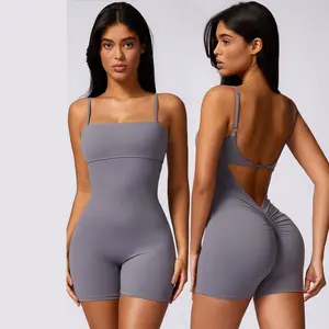 Jumpsuit Yoga wanita, pakaian Fitness Wanita kekuatan tinggi cepat kering dan kontrol perut mulus untuk