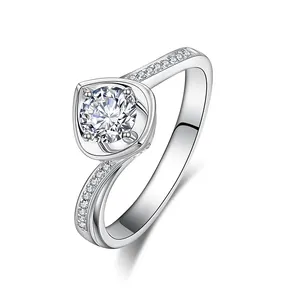 VFOOK Bague en or blanc 18 carats Bague en diamant naturel Bague en diamant véritable avec 0.1CT 0.2CT H Color VVS Clarity